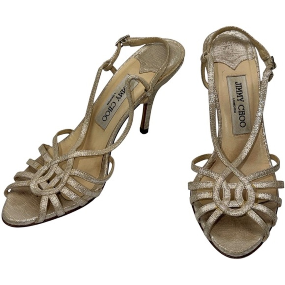 Jimmy Choo London Gold Metallic Strappy Heels Size 36.5 Sandals Shoes Designer